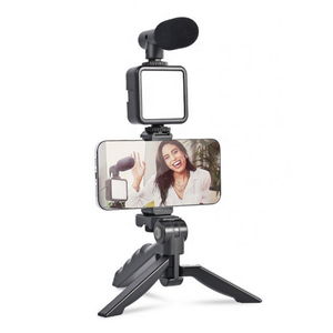 Camera Video Recording Vlogging Kit for Video Making, Mic, Mini Tripod Stand, LED Light & Phone Holder Clip for Making Videos Podcasting