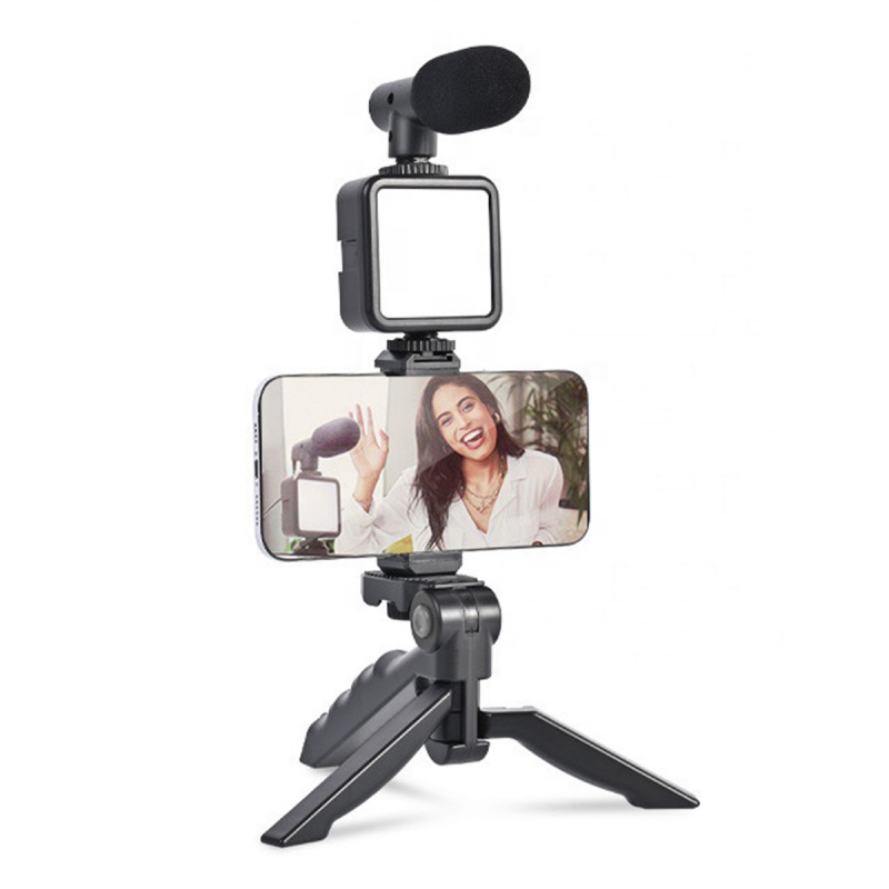 Camera Video Recording Vlogging Kit for Video Making, Mic, Mini Tripod Stand, LED Light & Phone Holder Clip for Making Videos Podcasting