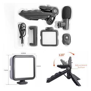 Camera Video Recording Vlogging Kit for Video Making, Mic, Mini Tripod Stand, LED Light & Phone Holder Clip for Making Videos Podcasting