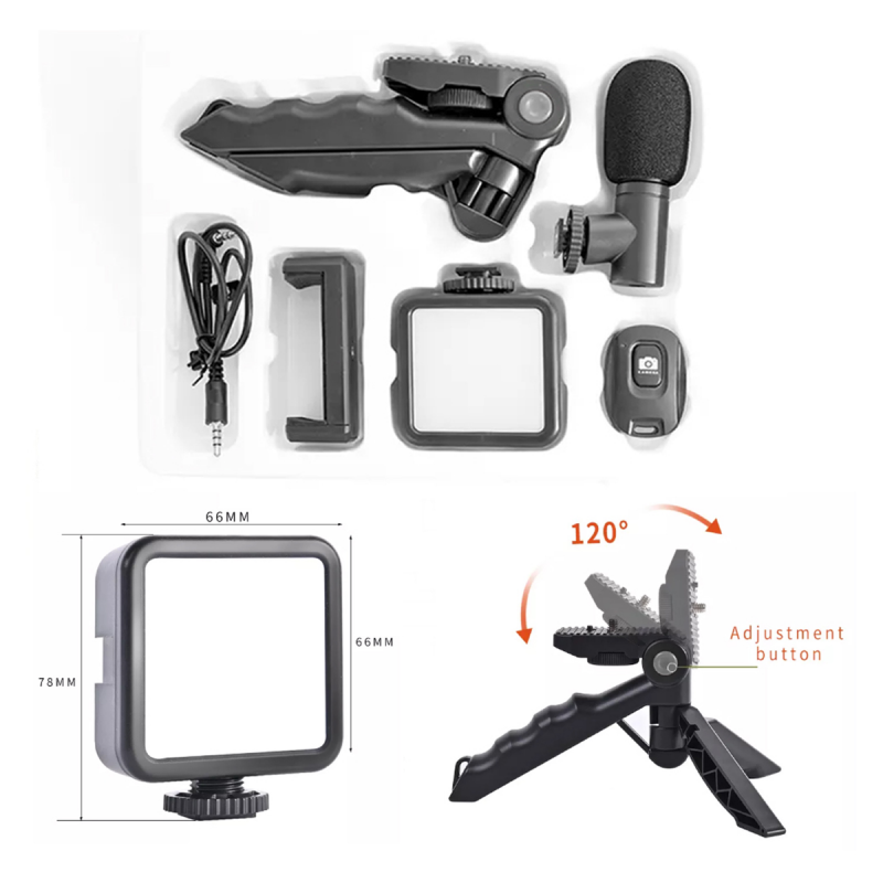 Camera Video Recording Vlogging Kit for Video Making, Mic, Mini Tripod Stand, LED Light & Phone Holder Clip for Making Videos Podcasting