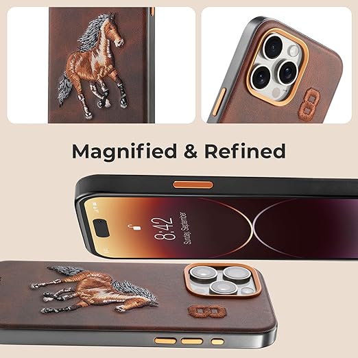 Mobile Cover - Horse Embroidery - Anti Scratch Phone Cover Vegan Leather