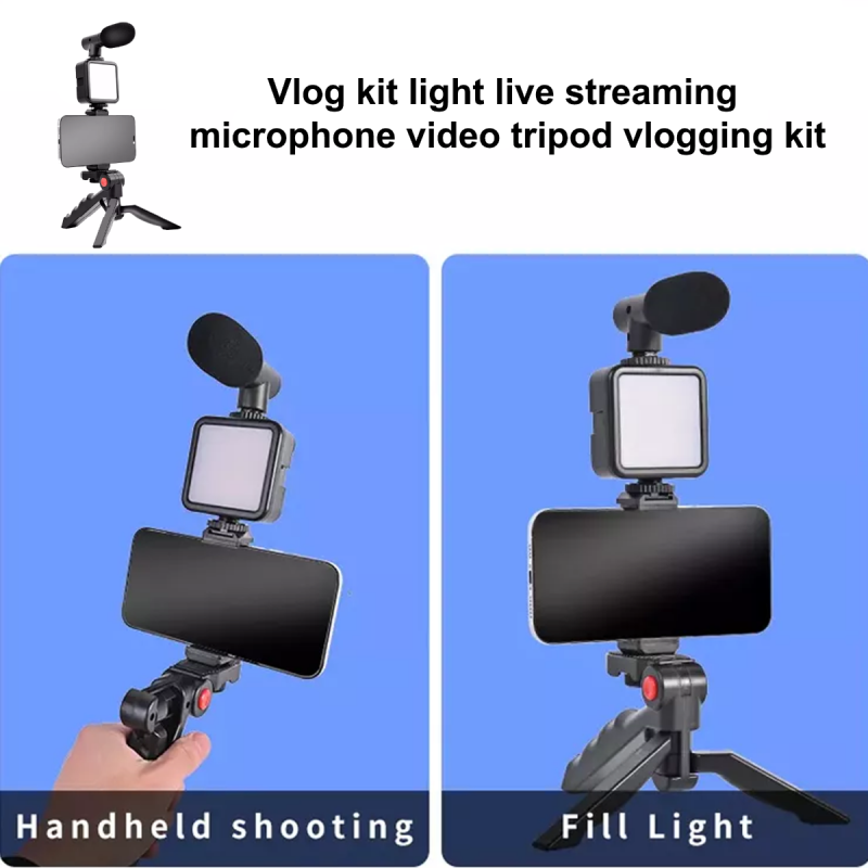 Camera Video Recording Vlogging Kit for Video Making, Mic, Mini Tripod Stand, LED Light & Phone Holder Clip for Making Videos Podcasting